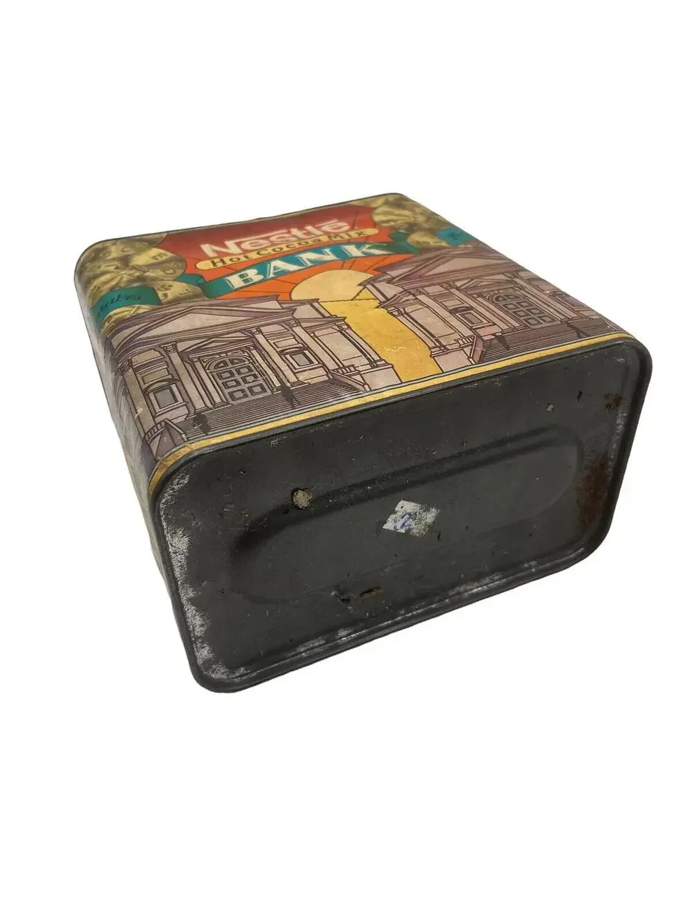 Vintage 1980s Nestle Hot Cocoa Tin Bank: Rustic Farmhouse Decor